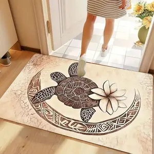 Premium Flannel Sea Turtle Welcome Mat Hawaiian Style Non Slip Soft Comfortable Easy Clean Decorative Floor Rug For Indoor Entrance Bedroom Living Room Kitchen Bathroom Home Decor water absorbent