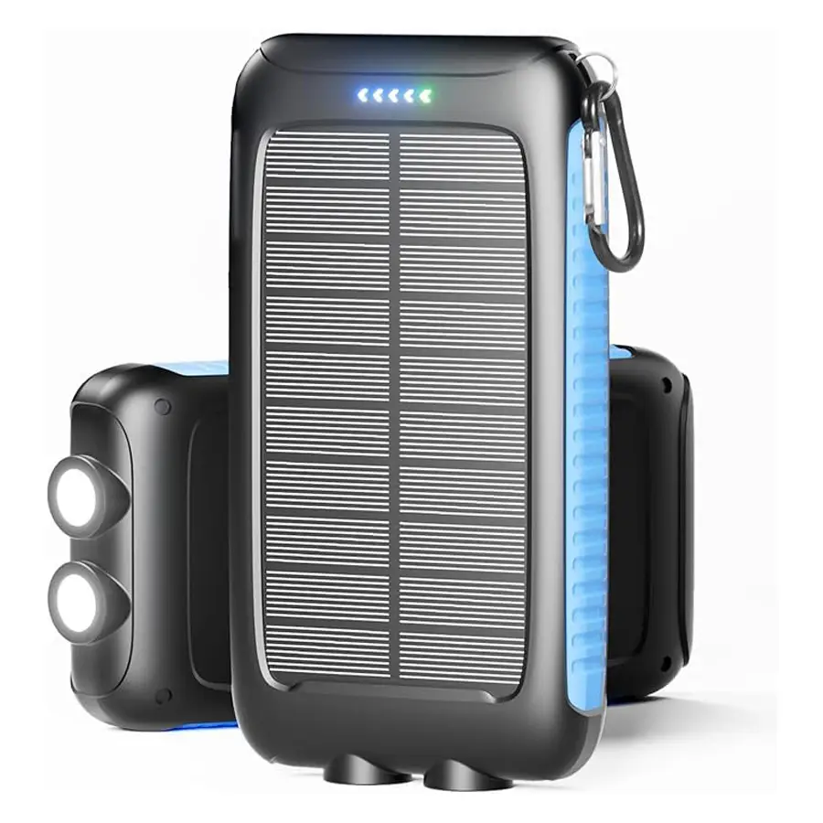 HolidayGifts-49800mAh Solar Charger Power Bank 15W Fast Charging with 3 Ports (2 USB, 1 Type-C) IP67 Waterproof for iPhone 15/16 Pro Max Series Portab