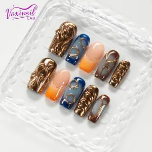 Voxinail Lab | REGAL AMBER | Handmade Coffin Press-On Nails | Reusable, Long-Lasting