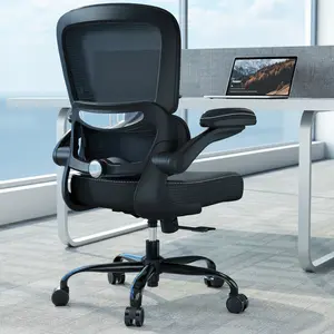 TRALT Ergonomic Office Chair - Desk Chair with Adjustable Lumbar Support - Comfortable Mesh & Leather Seat with Flip-up Armrests - Gaming & Home Office Chair for Adults (Black)