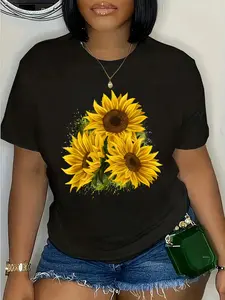 100% Cotton Yellow Sunflower Floral Watercolor Positivity T-Shirt
