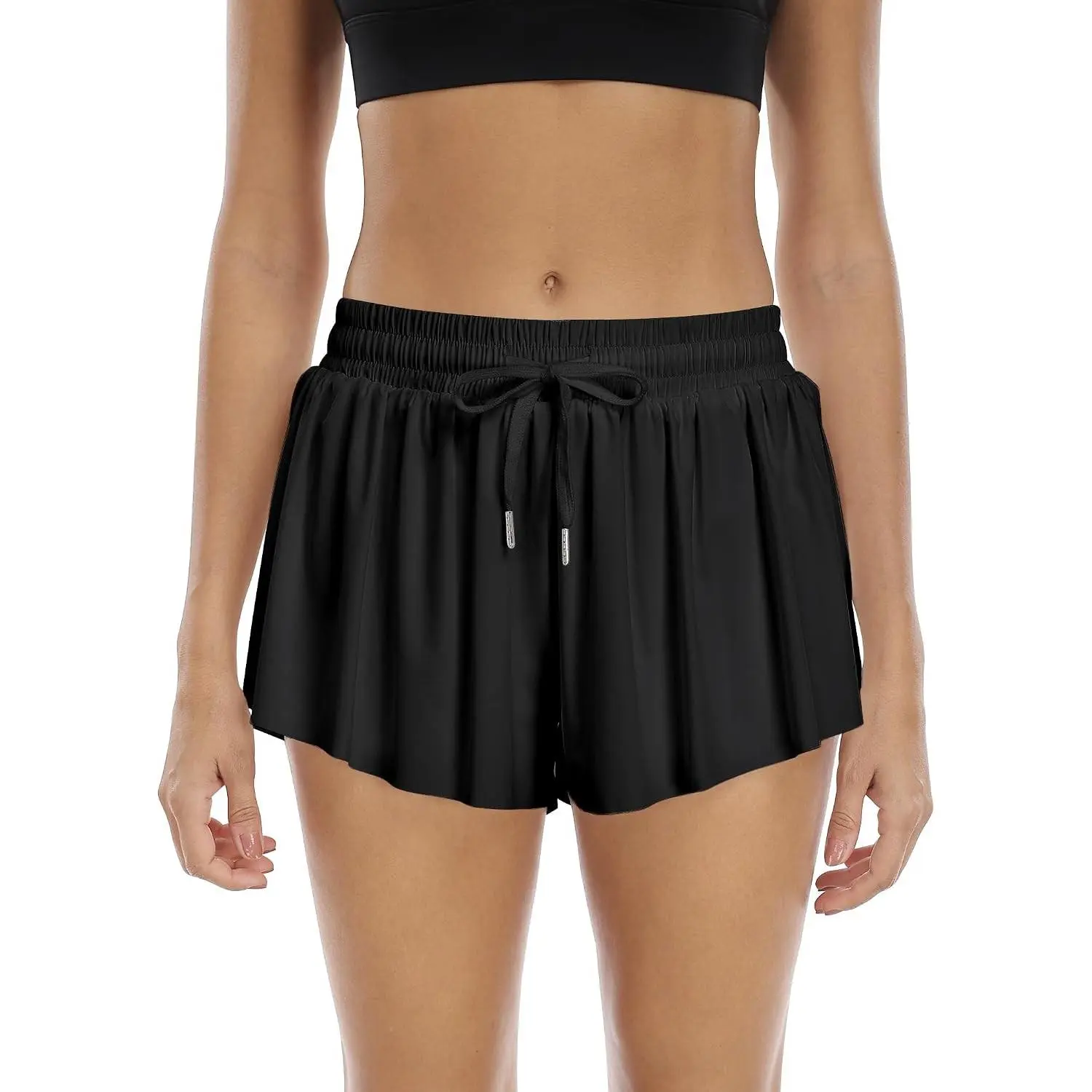 Flowy Shorts for Women Butterfly Shorts 2 in 1 Athletic Workout Gym Biker Running Shorts with Pockets