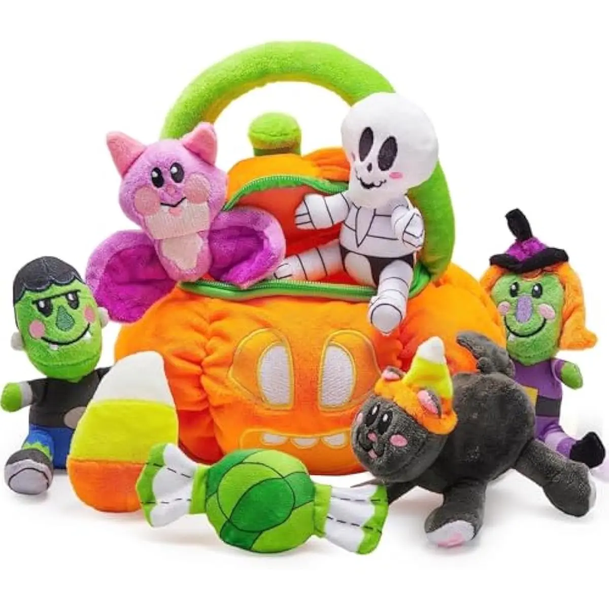 Baby's Pumpkin Halloween Playset with 8 Fun Play Pieces, Plush Goodie Bags Stuffers Fillers for Kids, Halloween Party Favors Supplies Decoration, Prizes and Gifts for Infants Boys and Girls