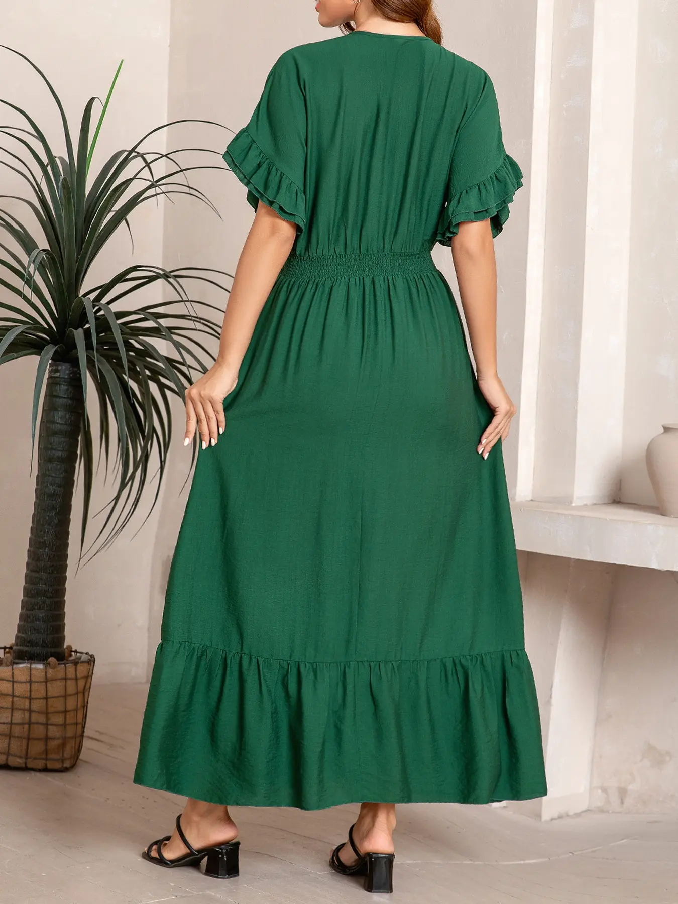 Muslim Style Deep Ruffle Dress, Waist Cinched Slimming, V Neck Tie, Elegant and Fashionable, modest style dress, Perfect for Daily Gatherings - TikTok Shop Muslim Style Deep Ruffle Dress, Waist Cinched Slimming, V Neck Tie, Elegant and Fashionable, modest style dress, Perfect for Daily Gatherings - TikTok Shop