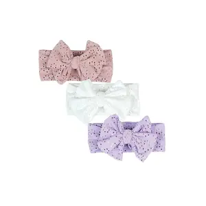 3 Pack 5.3''Baby Girl Floral Embroidery Eyelet Bow Headbands Newborn Hairband Baby Turban Knotted Headwrap for Toddler Hair Accessories. (FD90) (ZH A)