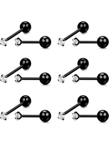 6Pairs Stainless Steel 2MM CZ Stud Earrings for Men Women 18G Cartilage Earrings Stud Piercing Tiny Cubic Zirconia Stud Earrings Small Stud Earrings Screw Flat Back Earrings Set Stud Earring Jewelry