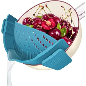 Clip on Strainer for Pots Pan Pasta,Silicone Food Strainer Hands-Free Pan Strainer, Clip-on Kitchen Food Strainer for Spaghetti, Pasta, Ground Beef Fits All Bowls and Pots (Teal)