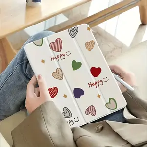 A Cute Colorful Heart Pattern Tablet Case with Pen Slot, Suitable for iPad Mini, Air, Pro 4, 5, 6, 7 (2017, 2018, 2019, 2020, 2021, 2022, 2023, 2024, 2025 Models), and Samsung S6, 7, 8, 9, 10 FE + A7 LTE, SZBCPBT39