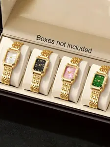 Women's Elegant Watch Set, Alloy Band, Roman Numeral Square Dial, Business Style, Fashionable Simple Design, Perfect Gift, Quartz Watch, Fashion Watches