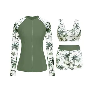 Holipick Long Sleeve Swimsuits for Women - Three Piece Rash Guard with Shorts Zipper SPF Swim Shirt with Built in Bra  SwimWeek  summervibes