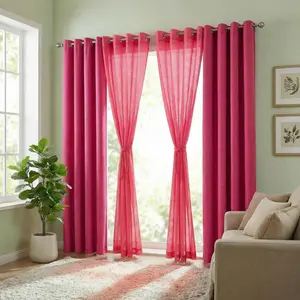 Cozy Curtain 4pcs 52x84 inch Grommet Top Curtain Set, Combo of 2 Two-tone Cationic Curtains and 2 Bamboo Gauze Yarn Curtains, Mixed Texture Window Drapes for Home DecorationL18 L12