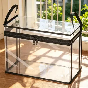 Large-capacity transparent thickened PVC storage box, clear storage bin, plush toy storage bag, book storage box, dustproof with handle, sturdy and durable, suitable for home, living room, camping, travel, attic, moving and garage storage.