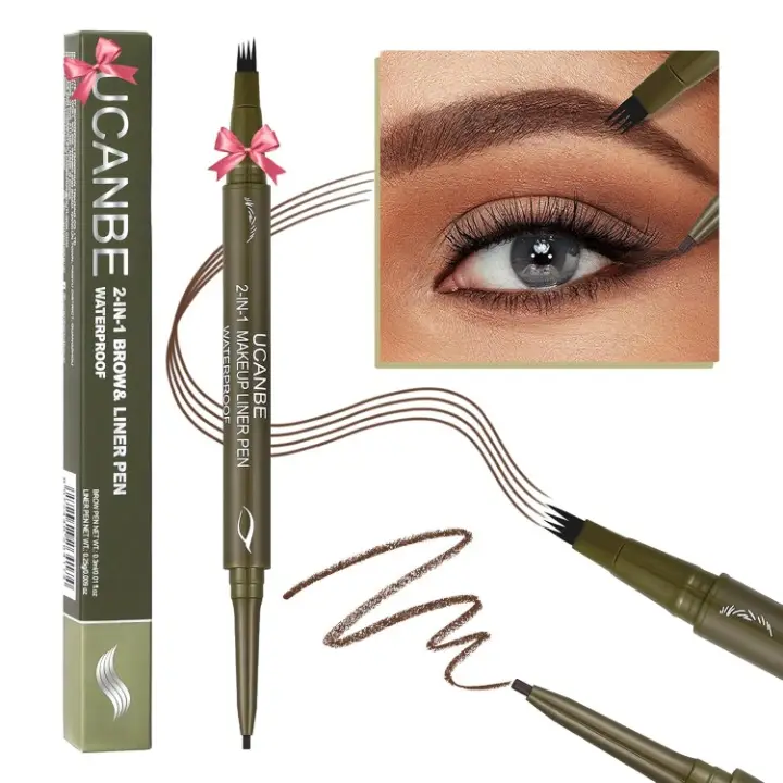 UCANBE Eyebrow Pen, Dual-Ended Eyebrow Pencil with 4-Fork-Tip & Gel Eyeliner for Women, Eye Brow Pen with Gel Eyeliner Pencil, Microblading Eyebrow Pe