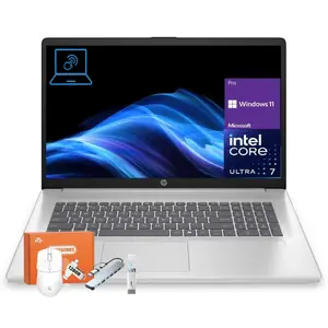 HP 17.3" AI Laptop, Intel Core Ultra 7 255U, 16/32/64 GB DDR5, 512GB/1TB/2TB SSD, HD Touchscreen, Backlit Keyboard, Windows 11 Home, Wi-Fi 6, Natural Silver,W/Accessories