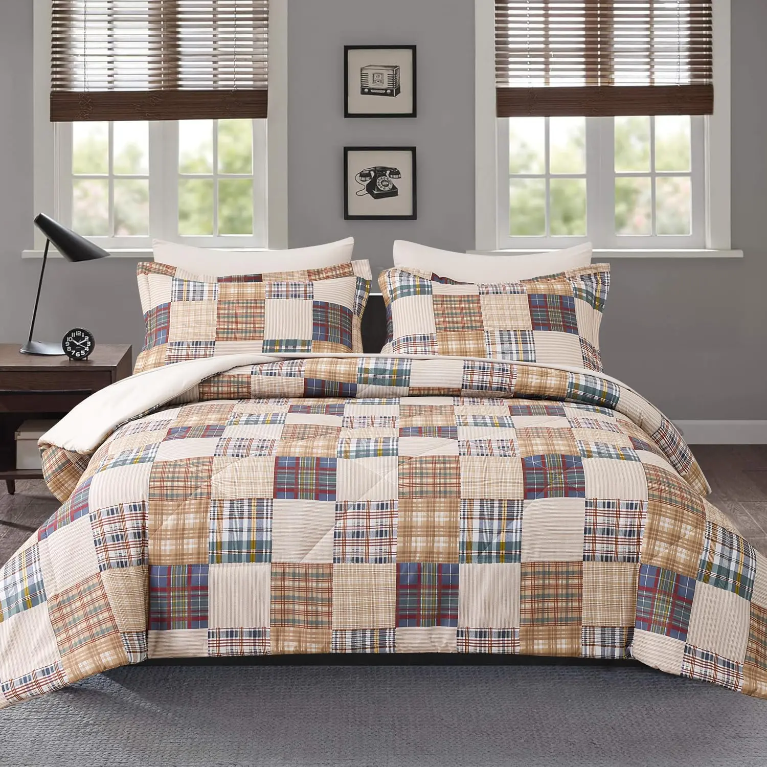 Beige Plaid Patchwork