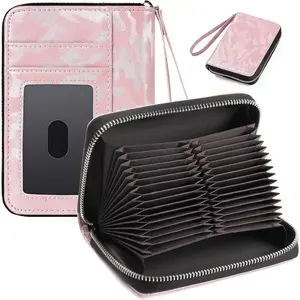 RFID Credit Card Holder Wallets for Women Large Storage Space Accordion Zipper Card Case Holder,Leather Organizer Case with Lanyard