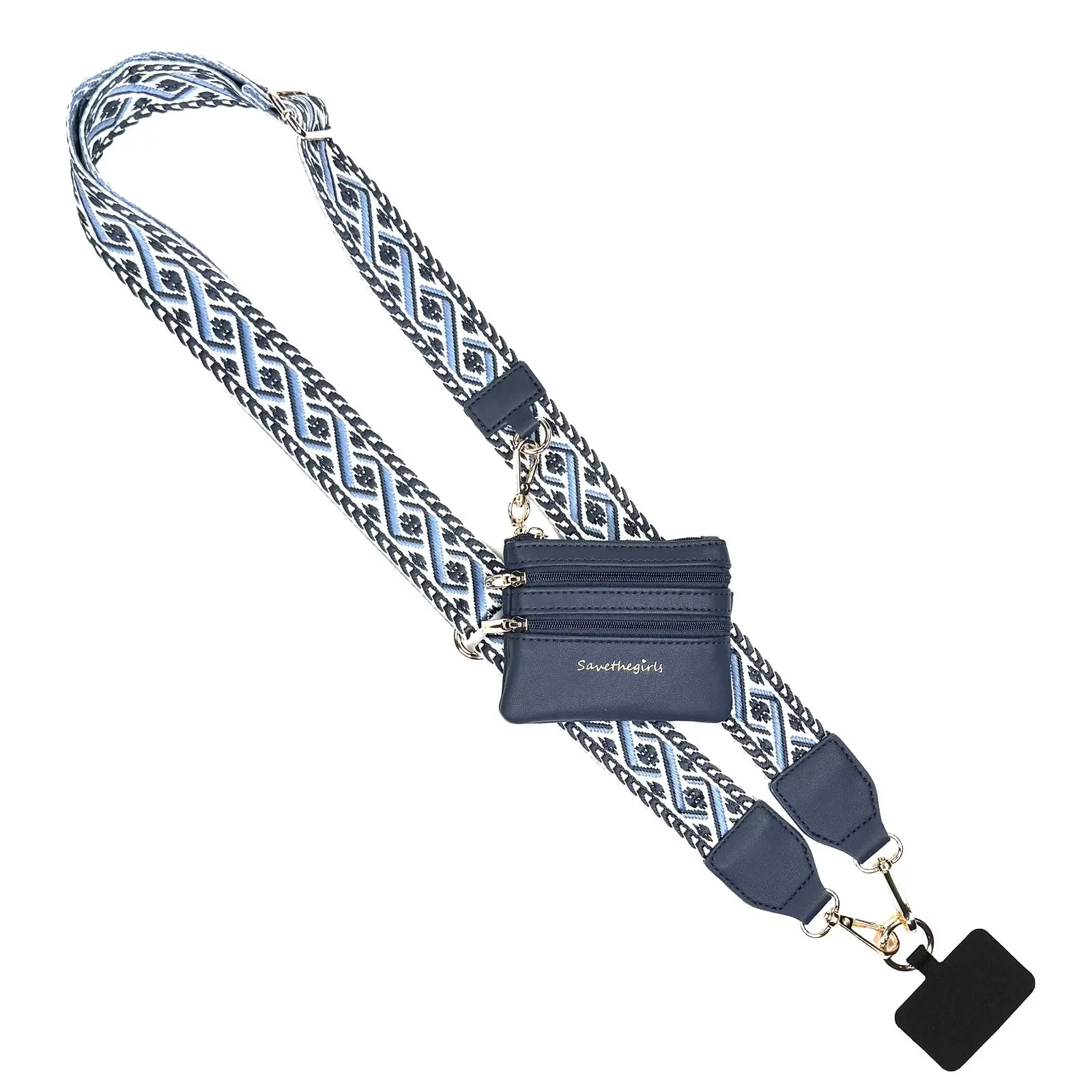 Save the Girls Clip & Go XOXO Adjustable Crossbody Phone Strap with 3-Zip Pouch & Wristlet
