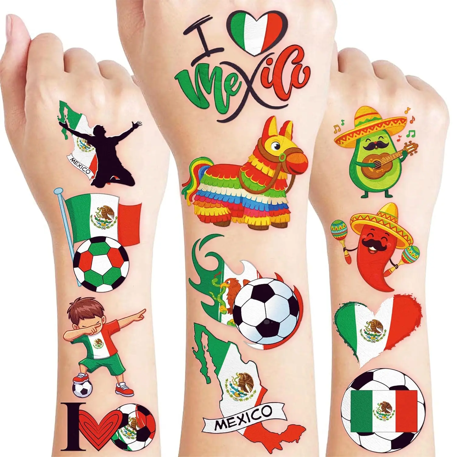 96 PCS Mexican Temporary Tattoos for Kids Fake Tattoo Decorations & School Prizes for Boys Girls
