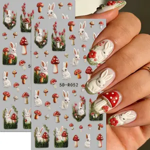 2 Pieces Easter Bunny Embossed Nail Stickers for Women, Cute and Vintage Easter Patterns, Easy to Apply Nail Art Decals for DIY Gifts