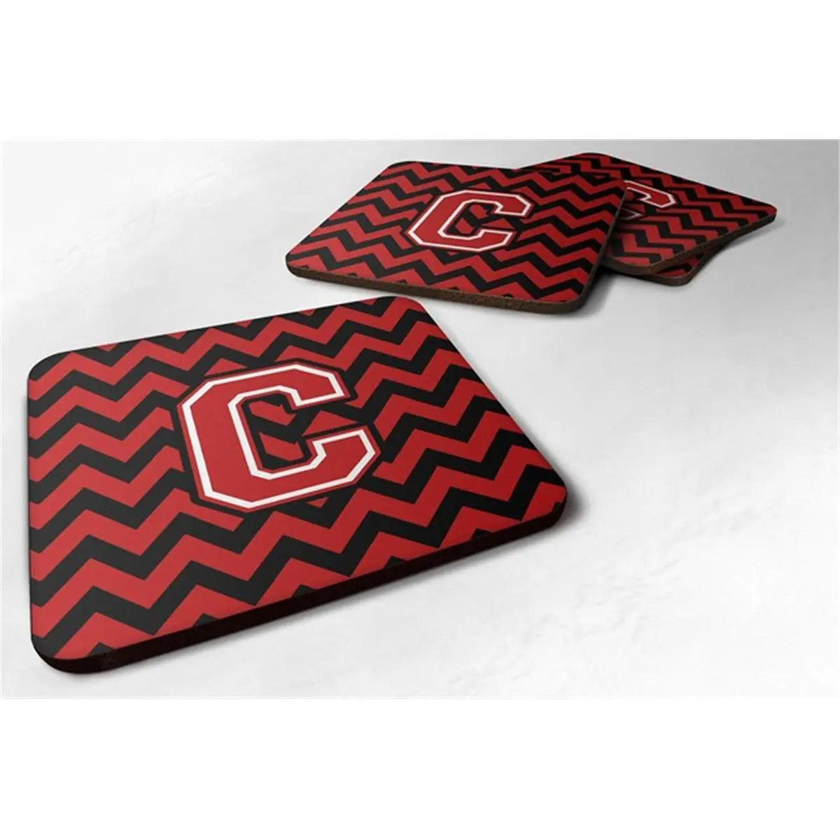 Letter C Chevron Black & Red Foam Coaster, Set of 4