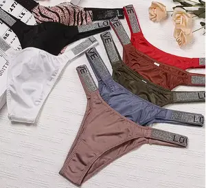 Womens Sexy Rhinestone Thongs Low Waist High Cut Bikini Underwear Hipster T Back Panties