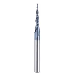 Tapered Ball Nose Spiral Router Bit 1.0mm Tip Diameter (0.5mm Radius) 4.82 Deg for CNC Milling Engraver Carving Bits