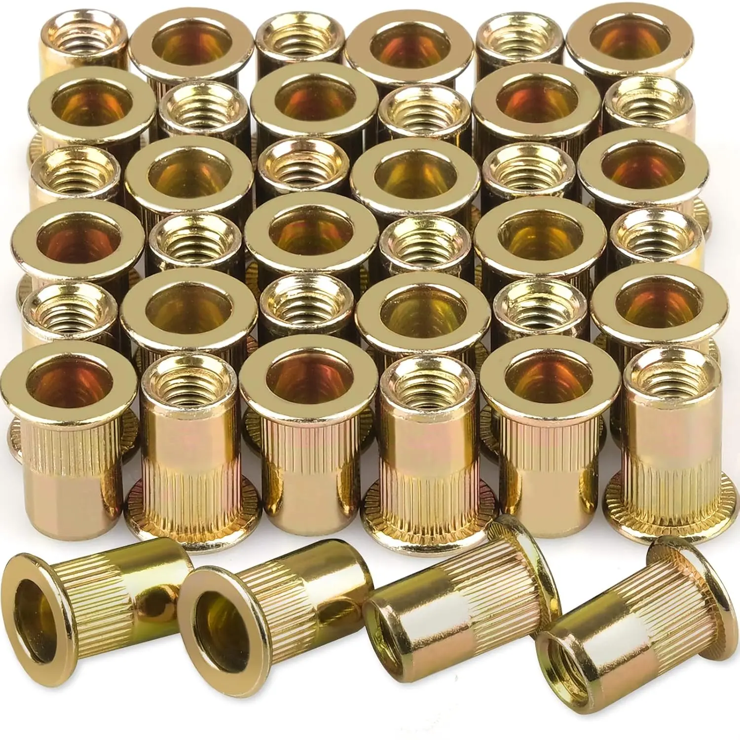 M6 Metric Rivet Nuts Zinc Plated Carbon Steel Threaded Insert Nut Nutsert Rivnuts Flat  Knurled ,40Pcs