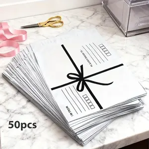 50 Butterfly Knot Envelope Shipping Bags, Delivery Bag with Address & Postal Code Space, Peel Seal Closure, Durable PP Material