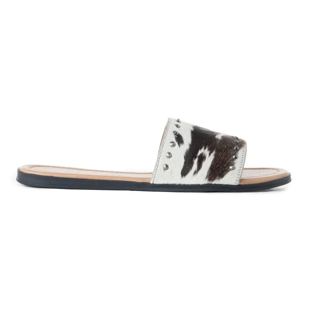 Women's Myra Bags Soft Silver Leather Studded Flat Sandals, Women's Comfortable Footwear Shoe
