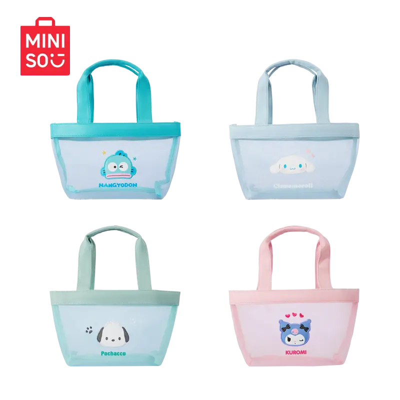 [back to school]MINISO Cute cartoon handbag, practical portable storage & lunch bag with lovely Pochacco/Cinnamoroll/Kuromi/Hangyodon design. Lightweight and stylish for daily use. A sweet daily essential and nice gift for Sanrio fans and girls.