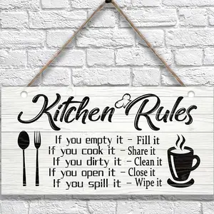 Classic Wooden Kitchen Rule Sign, Vintage Plaque Decor, Home Decor Wall Art, Perfect Gift for Mother's Day & Thanksgiving, Rustic Farmhouse Style