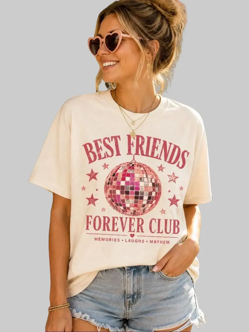 Women's Casual Cotton Printed Funny Sarcastic Quote T-Shirt,Friends Forever Disco Ball T-Shirt, Friendship Tee, Funny Best Friend Shirt, BFF Gift Tee, Matching Bestie Shirts, Perfect Gift For Men for Women