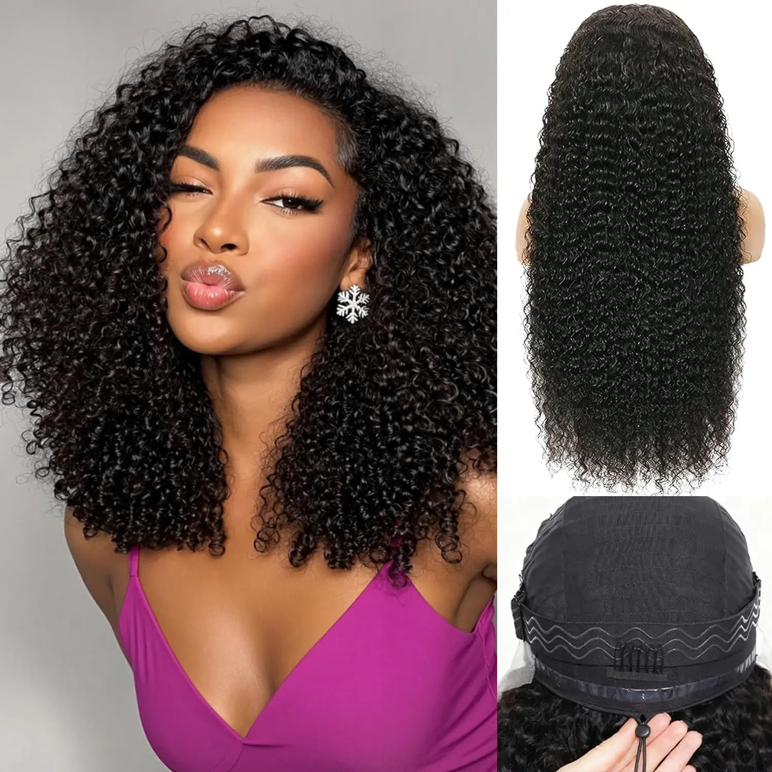 Curly Half Wig 26 Inches No Headband Wig Wear and Go Glueless Wig 3 in 1 Water Wave Flip Over Drawstring Wig 200% Density Ready to Go for Black Women Natural Black Color