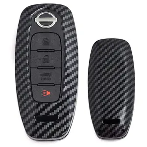 iJDMTOY Glossy Black Carbon Fiber Finish Hard Plastic Key Fob Case For Nissan 2022-up Pathfinder Kicks Rogue Ariya 3-4-5 Button G2 Smart Key