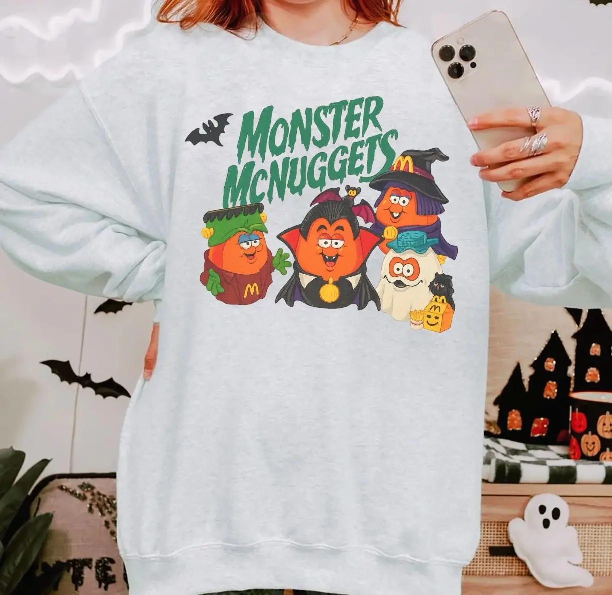 Vintage Halloween Nuggets Sweatshirt, 90s Monster Nuggets Shirt, Retro Halloween Sweatshirt, Halloween Nugget Shirt, Summerween Tee Casual Cotton