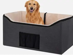 Medium Dog Car Seat Booster Detachable Travel Carrier Bed w/Leash Grey Plush Seat