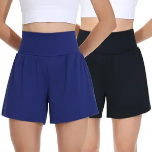 2-Piece Women's 2 In 1 Athletic Shorts,High Waisted with Side Hidden Pocket & Back Pocket ,Sports Shorts Casual Comfy Yoga Bottoms For Gym Workout Running,Casual Summer Outfit, Ladies Summer Sportswear-5"