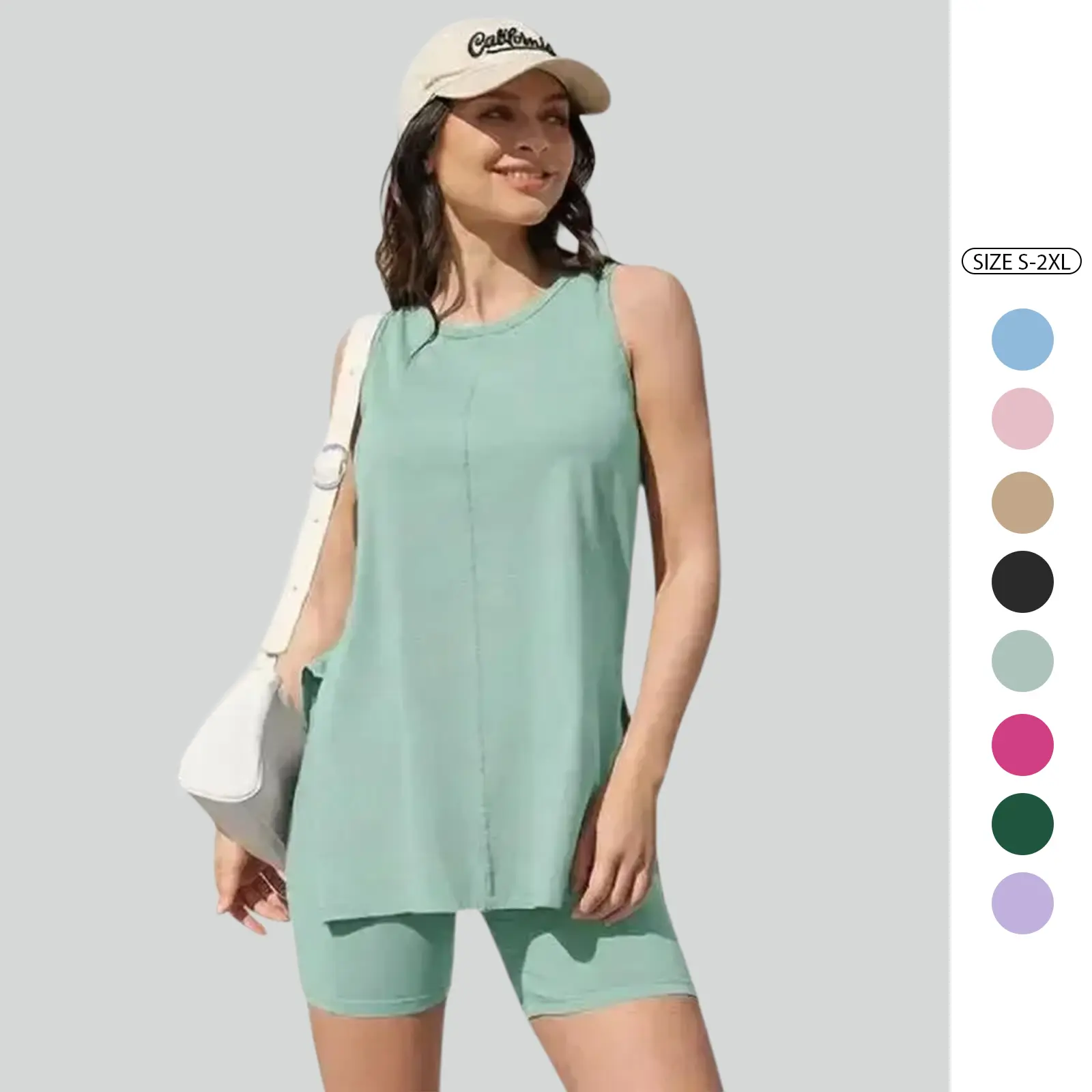 Imily Bela Women's Summer 2 Piece Outfits Sleeveless High Low Spilt Hem Tank Top Biker Shorts Sets Lounge Set Tracksuit