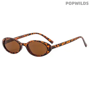 POPWILDS Retro Oval Sunglasses for Women, 90s Y2K Small Frame UV400 Protection Shades, Tortoiseshell & White Frames, Grey & Brown Lenses, Vintage Streetwear Style for Daily, Beach & Parties