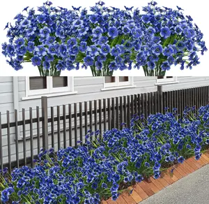 10 Bundles Artificial Outdoor UV Resistant Flowers No Fade Fake Outside Flowers Plastic Greenery Faux Shrubs Garden Porch Window Box Home Decoration(Blue) outdoorfun