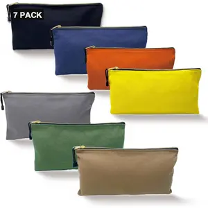 Heavy Duty Canvas Tool Bag Organizer, 7 Pack Zipper Utility Pouches 12.5 x 7 Inch, Assorted Colors, Multipurpose Storage for Tools, Craft Supplies, Electronics, Travel, Home & Workshop