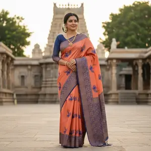 Mayur print semi ikkat saree