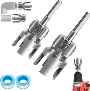 2PCS Pipe Threading Tool Kit for DIY Home Repairs, 1/2" & 3/4" Internal External Pipe Threader, Drill Powered Water Pipe Threading Tool