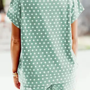 Top Women's 2-Piece Matching Short-Sleeve Casual Dot Dress Set - "Mint To Be" Themed Everyday Womenswear Ensemble