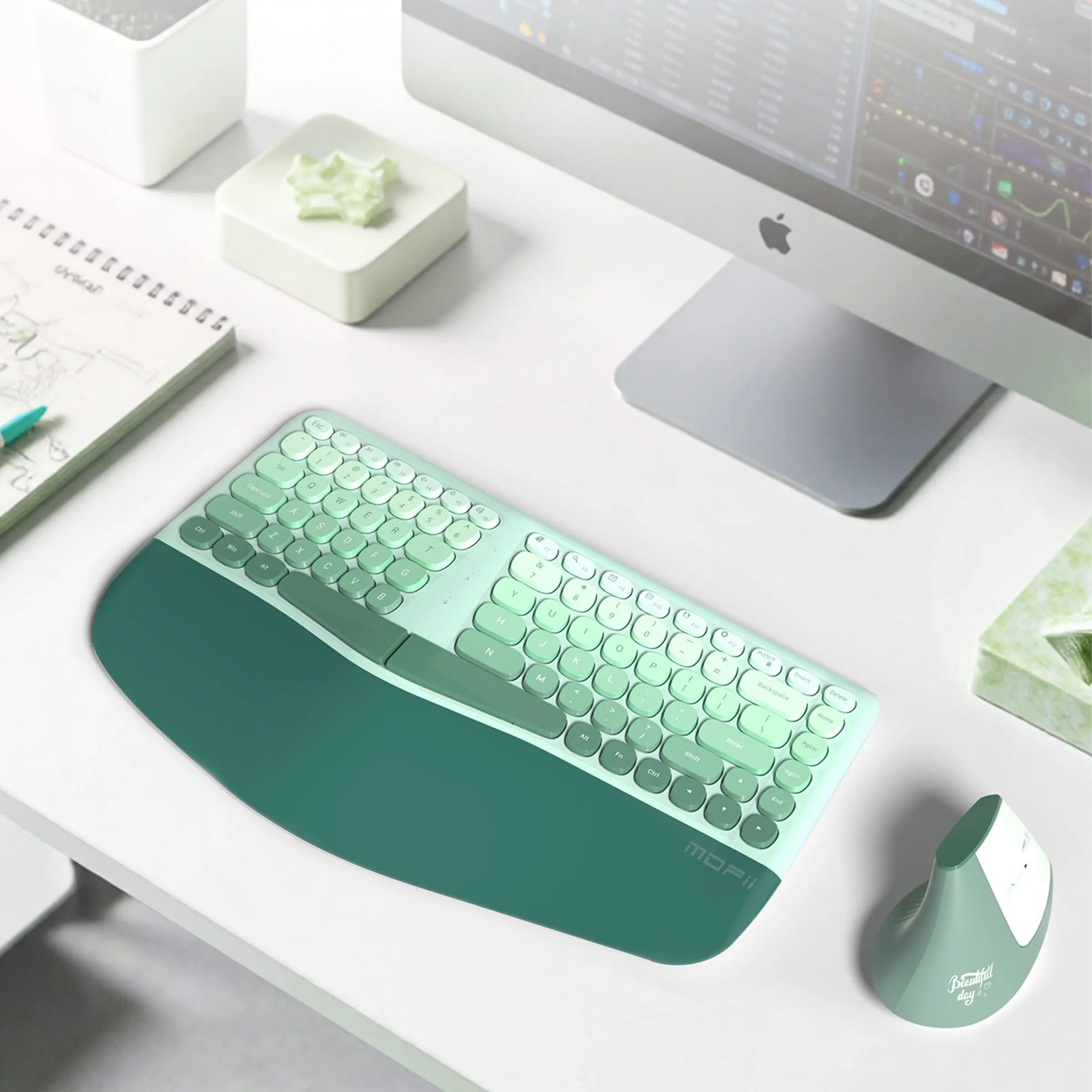 MOFii 1 Set BOMI Keyboard and Mouse Combo, 2.4G Wireless, Ergonomic Green Keyboard, No Numeric Keypad, Compatible with Laptop & Desktop, US Qwerty, Computer Keyboards (Battery Not Included)