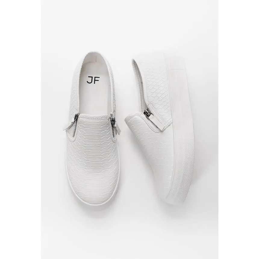 Women's Slip-On Platform Sneakers, Croc-Embossed PU Leather Fashion Shoe with a Side Zipper for Casual Streetwear, Casual Wear Shoes, Walking Shoes