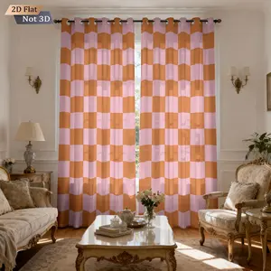 Colorful Checkerboard Pattern Print Filter Curtain, Semi-Transparent Sunshade Drape for Teenagers, Girls & BoysBedroom Living Room Dining, Privacy Protection, Grommet Curtains, 2 Panels