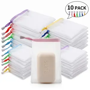 10pcs Exfoliating Mesh Soap Pouch Bubble Foam Double Layer Soap Sack Saver Pouch Drawstring Holder Bags, Suitable for Wedding Gifts