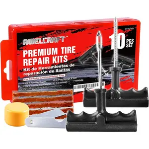 Economical Tire Repair Kit with 10-Piece Tools for Punctures and Plug Flats, Ideal for Cars, Trucks, Motorcycles, ATV, Includes Storage Case