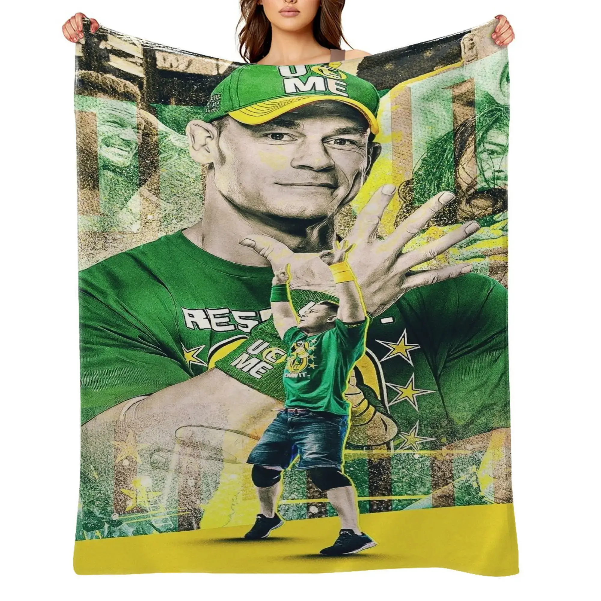 John Cena Inspired Flannel Throw Blanket Wrestling Superstar Print Ultra Soft Cozy Polyester Plush Blanket Anti Shrink Wrinkle Resistant Quick Dry Machine Washable Bedding Blanket for Girls Boys Kids Adults Birthday Gift